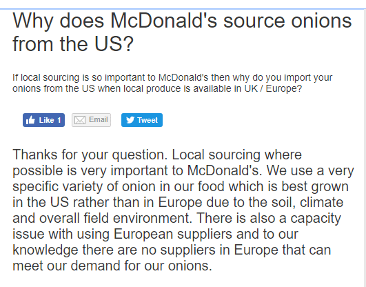 mcdonalds comments on big mac onions