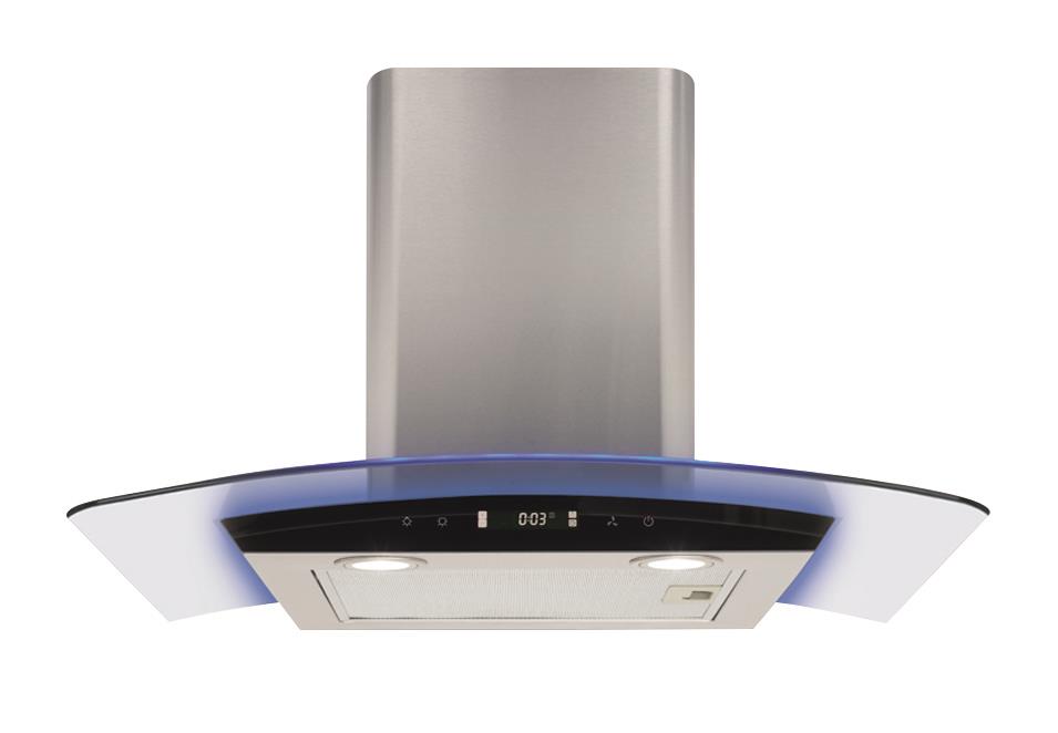 CDA EKP70SS 70cm Curved Glass LED Edged Lighting Cooker Hood In Stainless Steel 